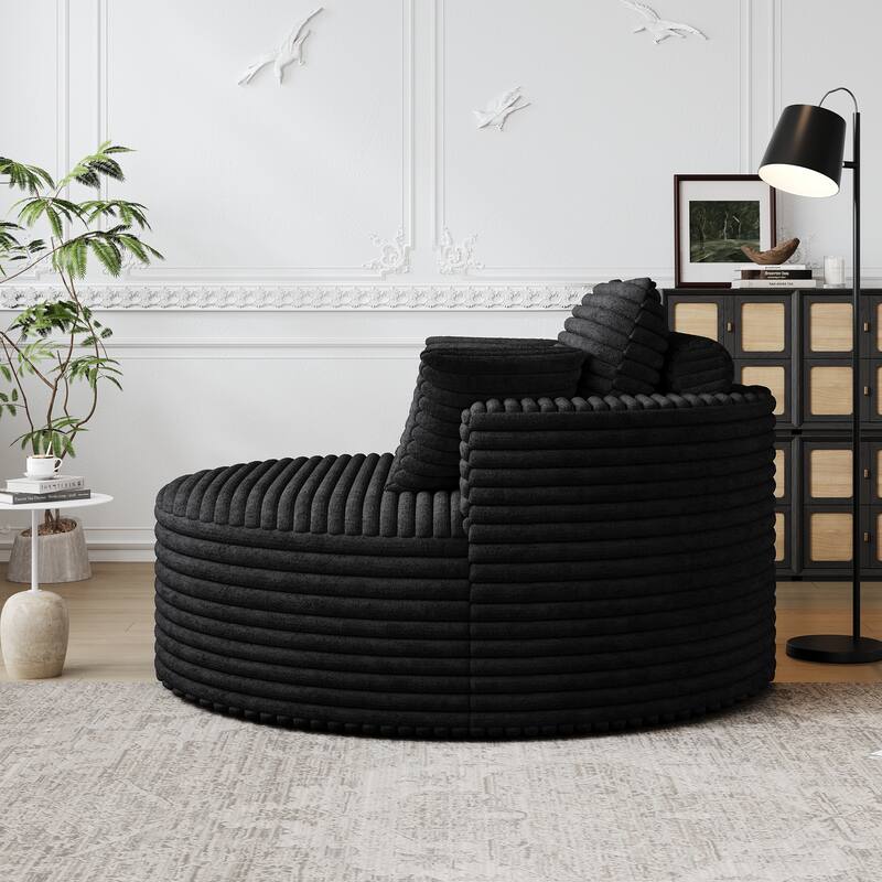 Corduroy Upholstered Single Sofa, Oversized Fluffy Sleeper Chair, Round Reading Chair with Headrest & 2 Pillow