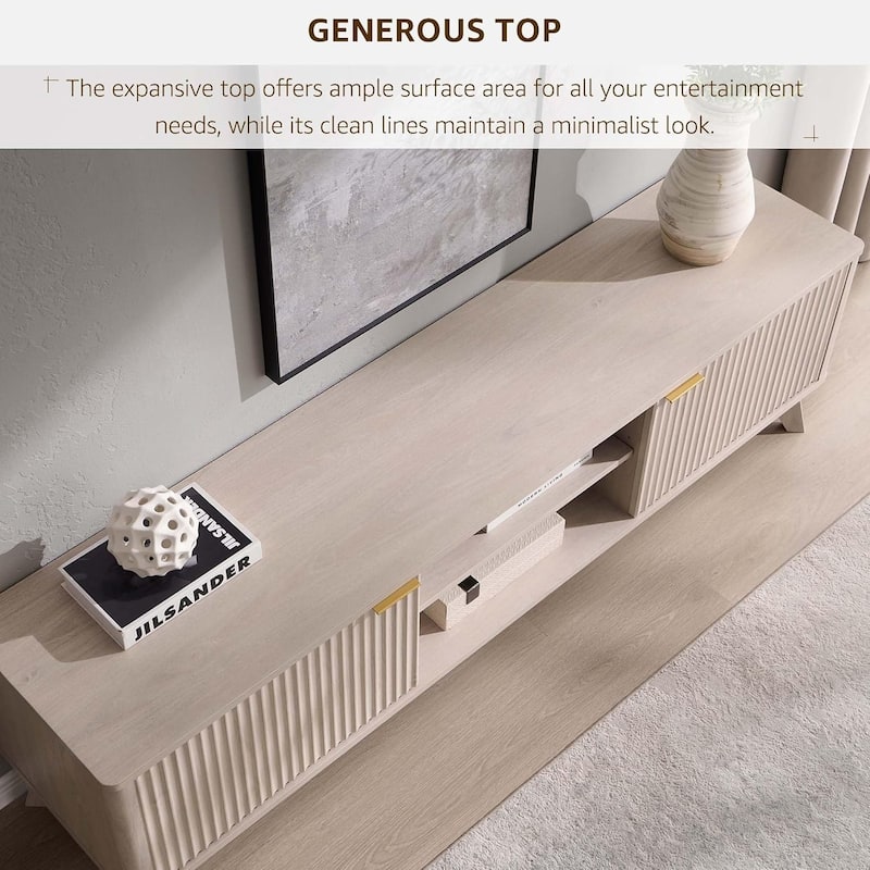 70" Modern Fluted TV Stand for Living Room, Wood Entertainment Center