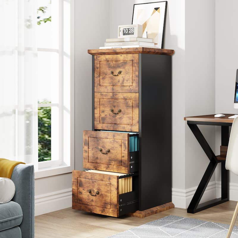 4-Drawer Wood Vertical File Filing Cabinet with Removable Hanging Rod for A4 /Letter Size