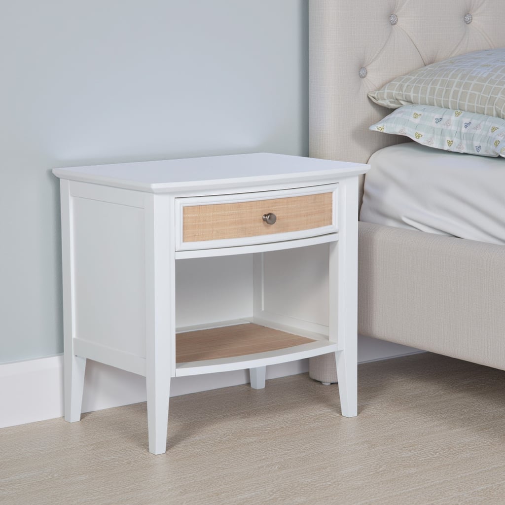 Heo Nightstand, 1 Brown Rattan Woven Drawer, Open Shelf, White Wood