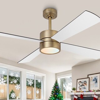 52" Black/ Distressed Brass Dimmable RGB Smart Ceiling Fan with Light and Remote, App Control