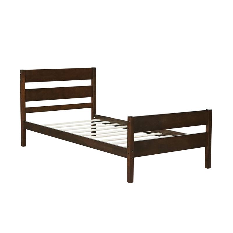 Twin Size Platform Bed with Headboard and Footboard, Rubber Wood - Espresso