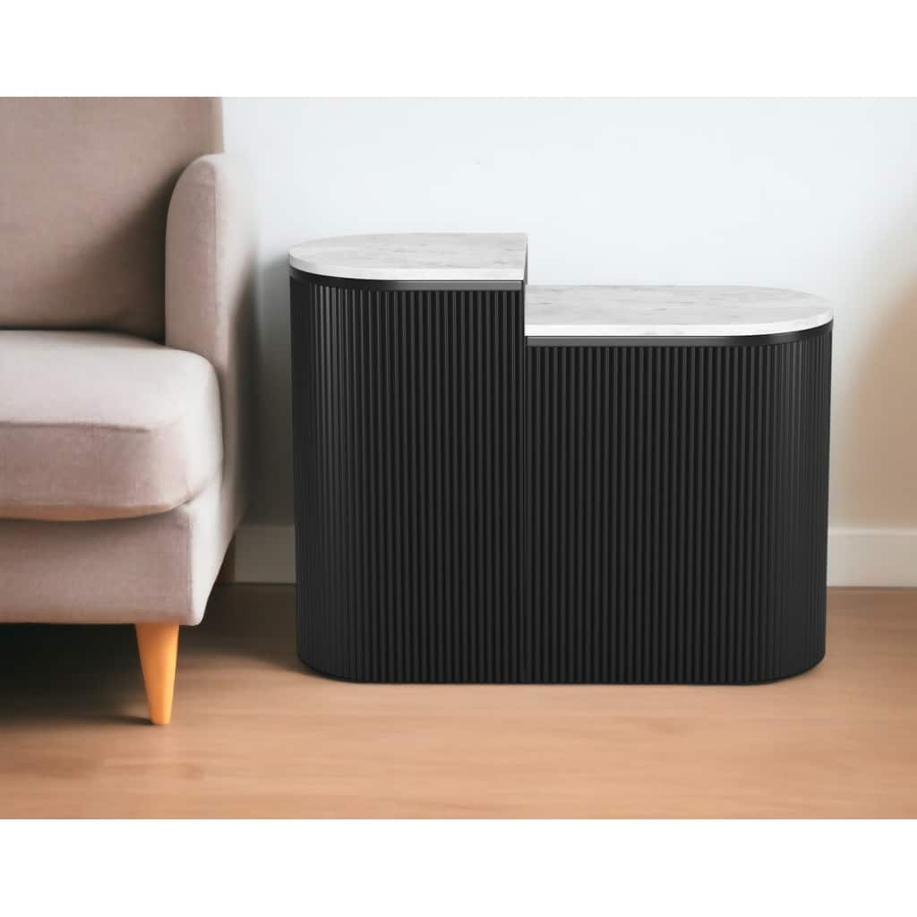 HomeRoots Set of Two Black And White Solid Wood And Marble Oval Block End Tables - 18' X '20.9' X '14