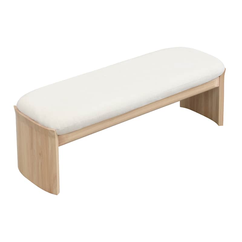 Roomfitters 51.5 Inch Upholstered Bedroom Bench, Solid Rubber Wood Frame, Beige