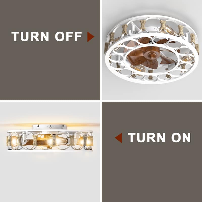 Modern Semi Recessed Ceiling Fan Light with Light and Timer Function, 6 Wind Speeds for Bedroom and Living Room