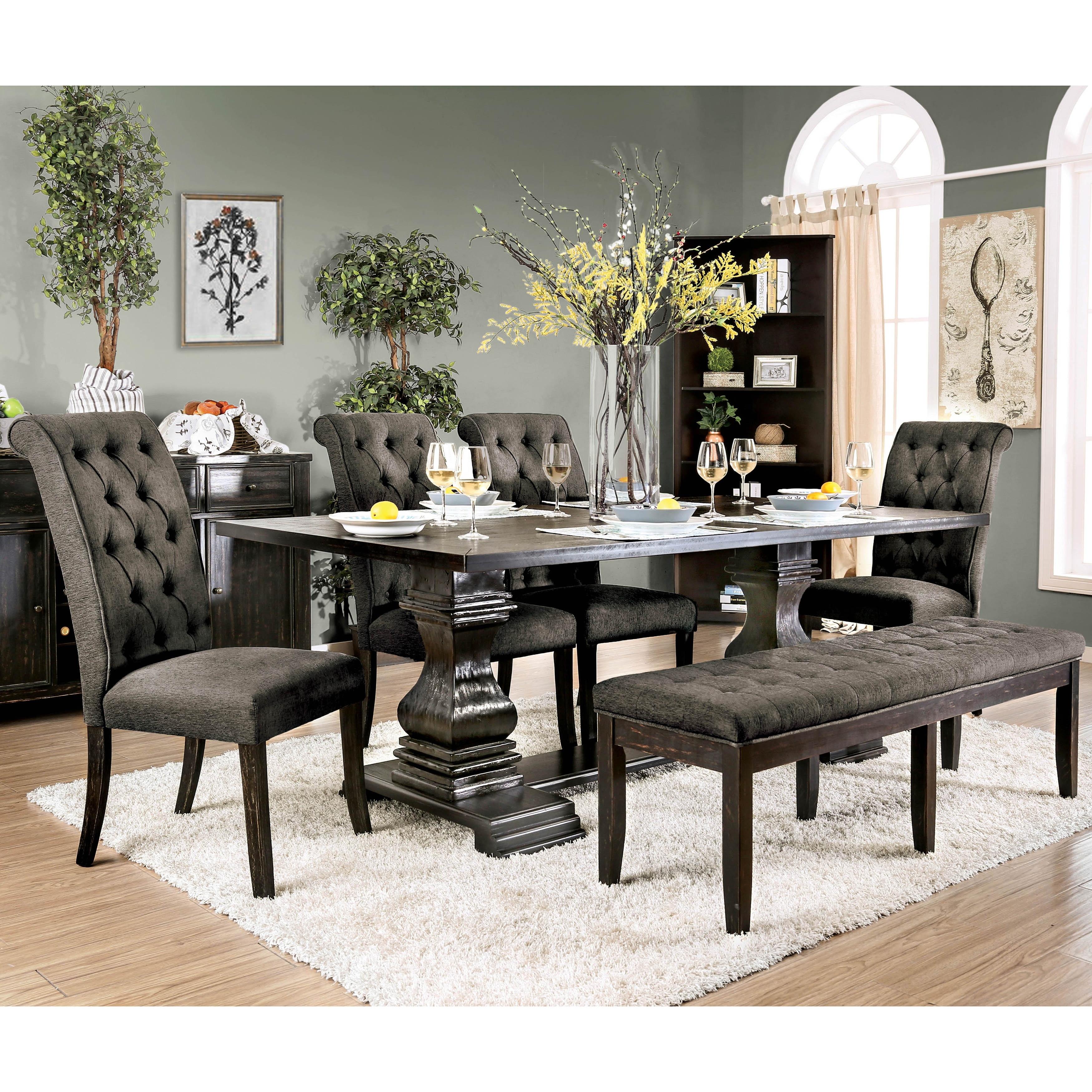 Furniture of America Mesta Traditional Grey 6-Piece Dining Table Set with Bench