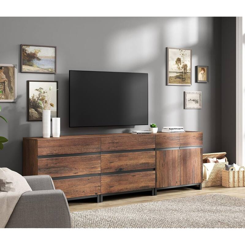 WAMPAT Modern TV Stand for TVs up to 100 inch, 3 in 1 TV Console with Adjustable Shelf and 6 Drawers for Living Room,Bedroom