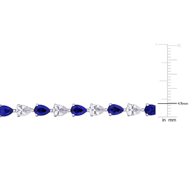 Miadora 10 1/2ct TGW Created Blue Created White Sapphire Tennis Bracelet Sterling Silver