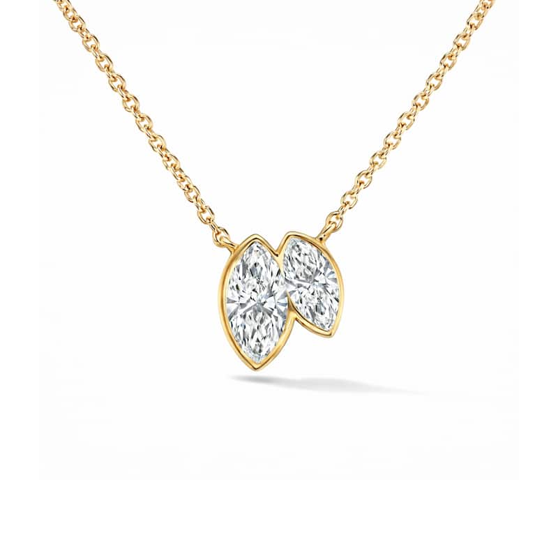 Auriya 14K Gold Marquise Lab Grown Toi Et Moi Diamond Pendant Necklace 1.25ct. tw. (F-G VS) - Yellow