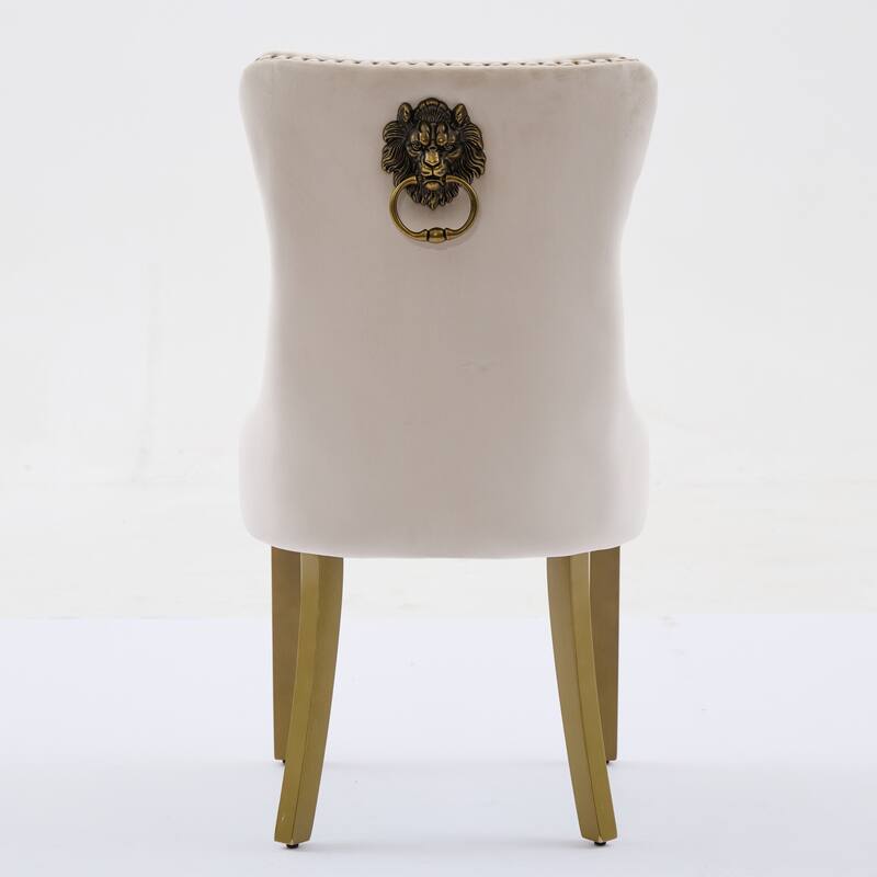 Velvet Dining Chairs Set of 2, Tufted Dining Chairs with Nailhead Trim, Kitchen Chairs with Lion Head Pulls Ring & Wooden Legs