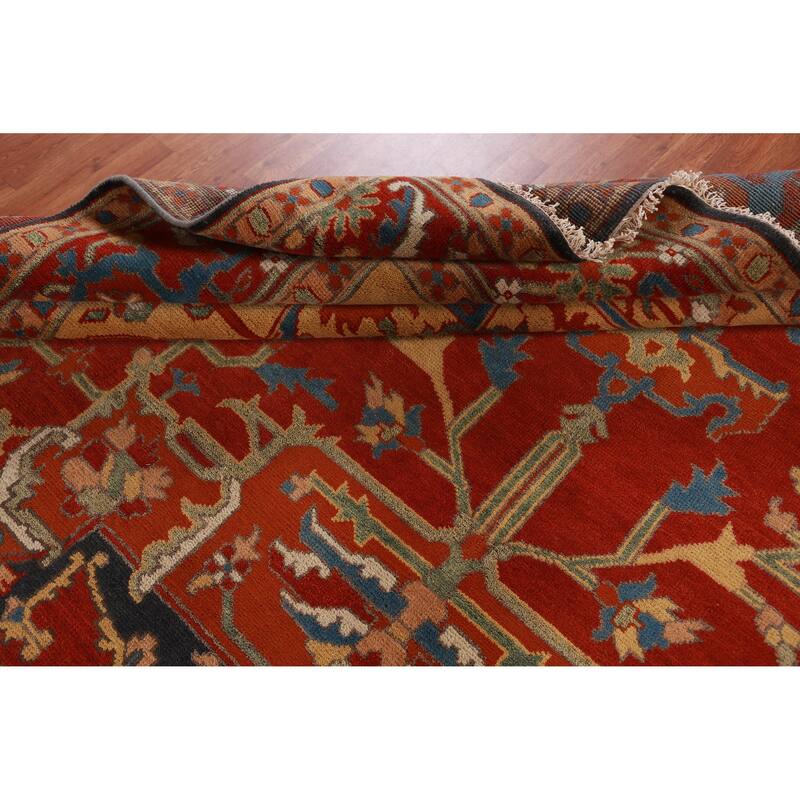 Hand Knotted Oriental 100% Wool Carpet Traditional Medallion Red Heriz (serapi) Area Rug - 14' 10'' X 11' 7''