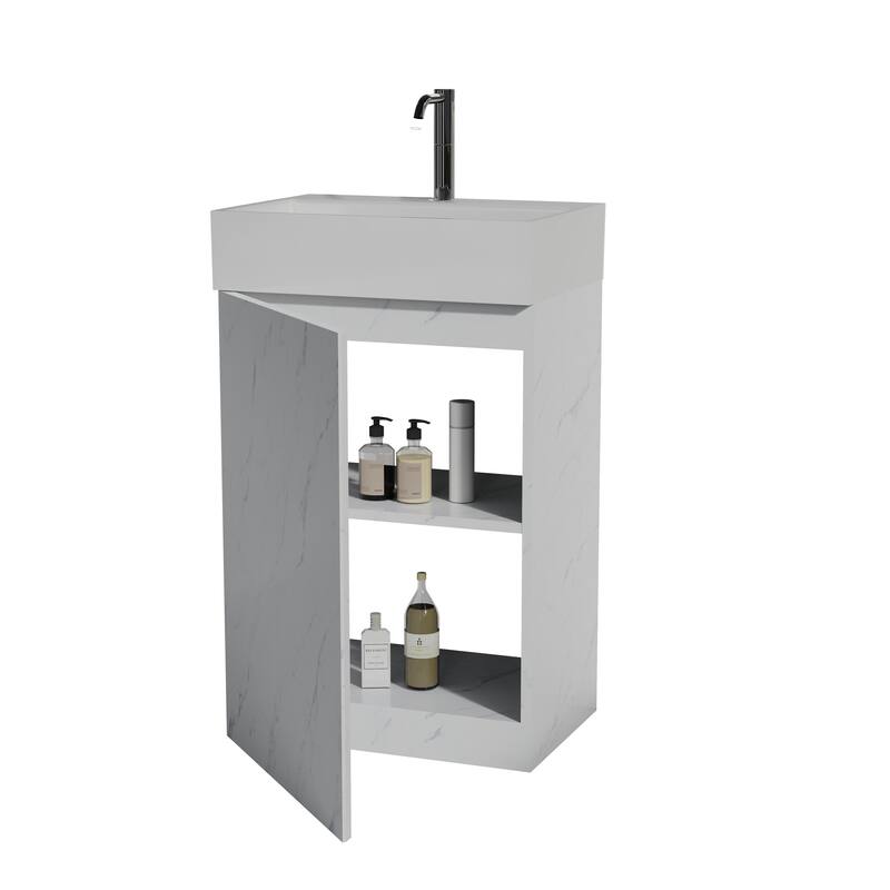 20" Marble Bathroom Vanity with Ceramic Sink - White Marble