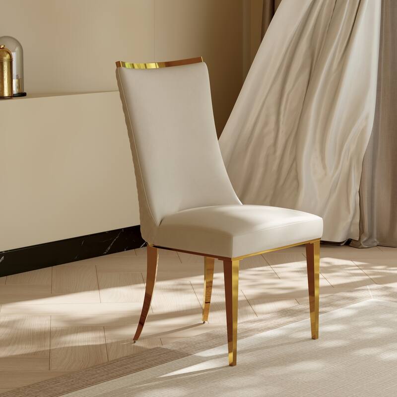White Velvet Dining Chairs with Hammered Finish Metal Legs