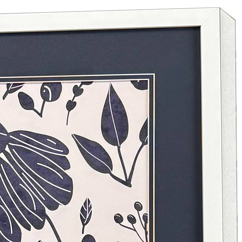 HomeRoots Set Of Two Denim Floral White Framed Wall Art