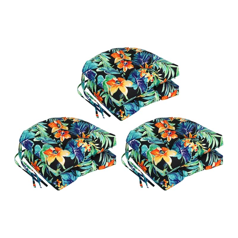16-inch Rounded Back Tufted Indoor/ Outdoor Chair Cushions (Set of 6) - Beachcrest Caviar