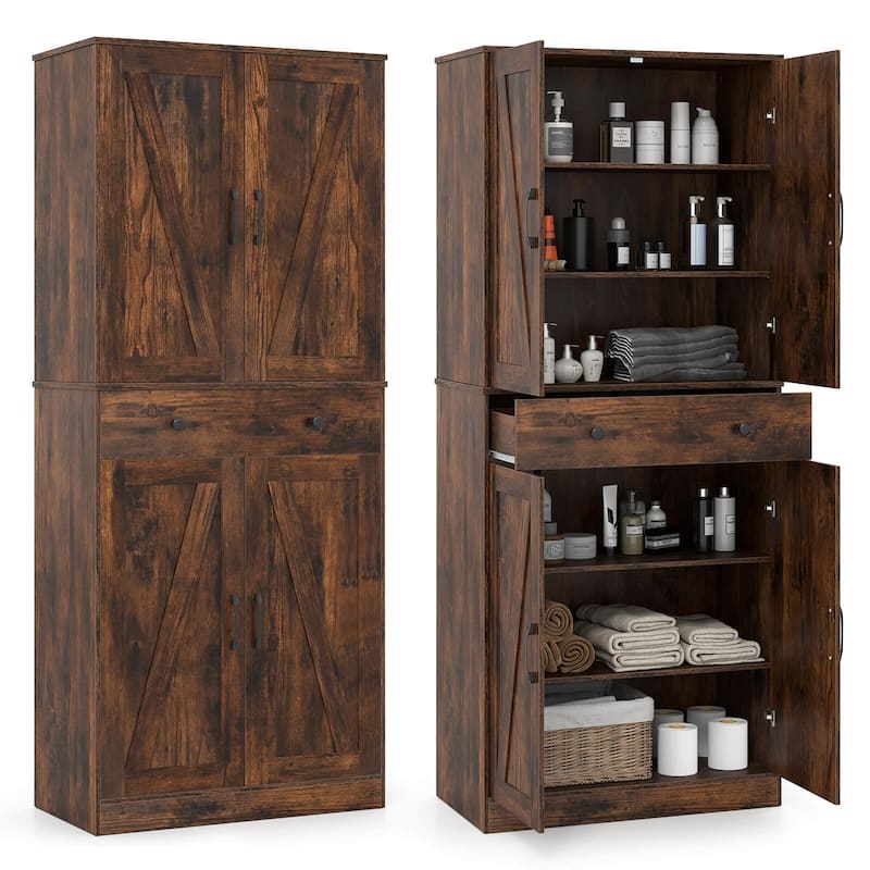 Costway 72" Tall Kitchen Pantry Modern Farmhouse Cupboard Cabinet with - See Details - Brown