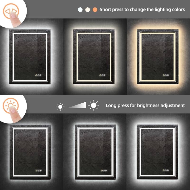 Large Rectangular Frameless Anti-Fog LED Wall Bathroom Vanity Mirror - 32'' x 24''
