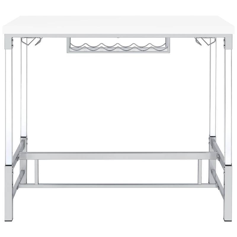 Nora Bar Height Table with Wine Storage, Acrylic Legs, White, 47 Inch