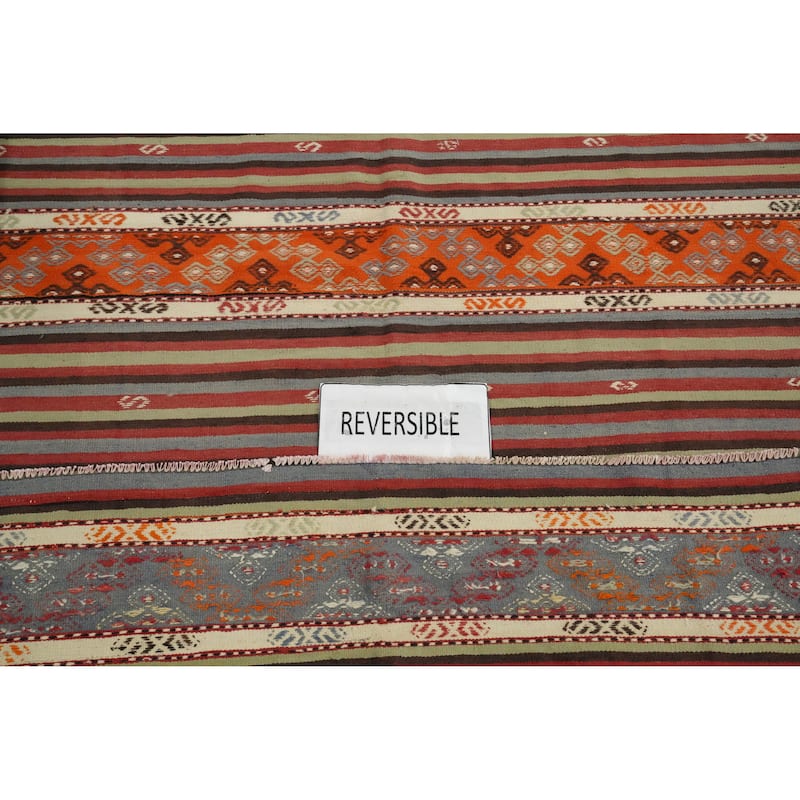 Hand Woven Oriental 100% Wool Carpet Southwestern Tribal Multi-Colored Kilim Area Rug - 8' 5'' X 5' 4''