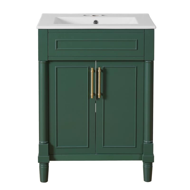 24" Bathroom Vanity with Ceramic Sink - Compact Storage Cabinet, 2 Doors, Space-Saving Design for Small Bathrooms