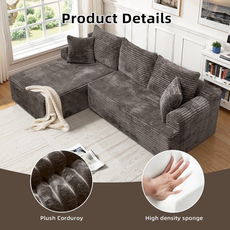 95.2" Modern L-Shaped Corduroy Sectional Sofa, No Assembly Reqired