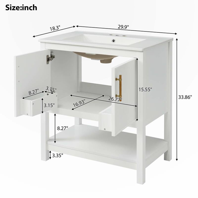30-Inch Green Bathroom Vanity with Ceramic Sink