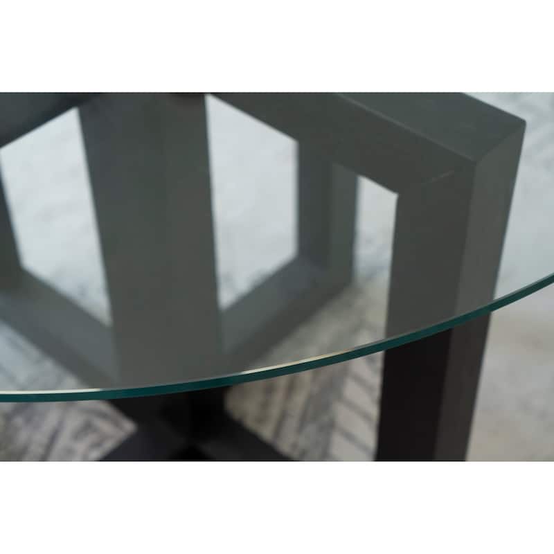 Atlas Glass Top Dining Table with Wood Base, Black
