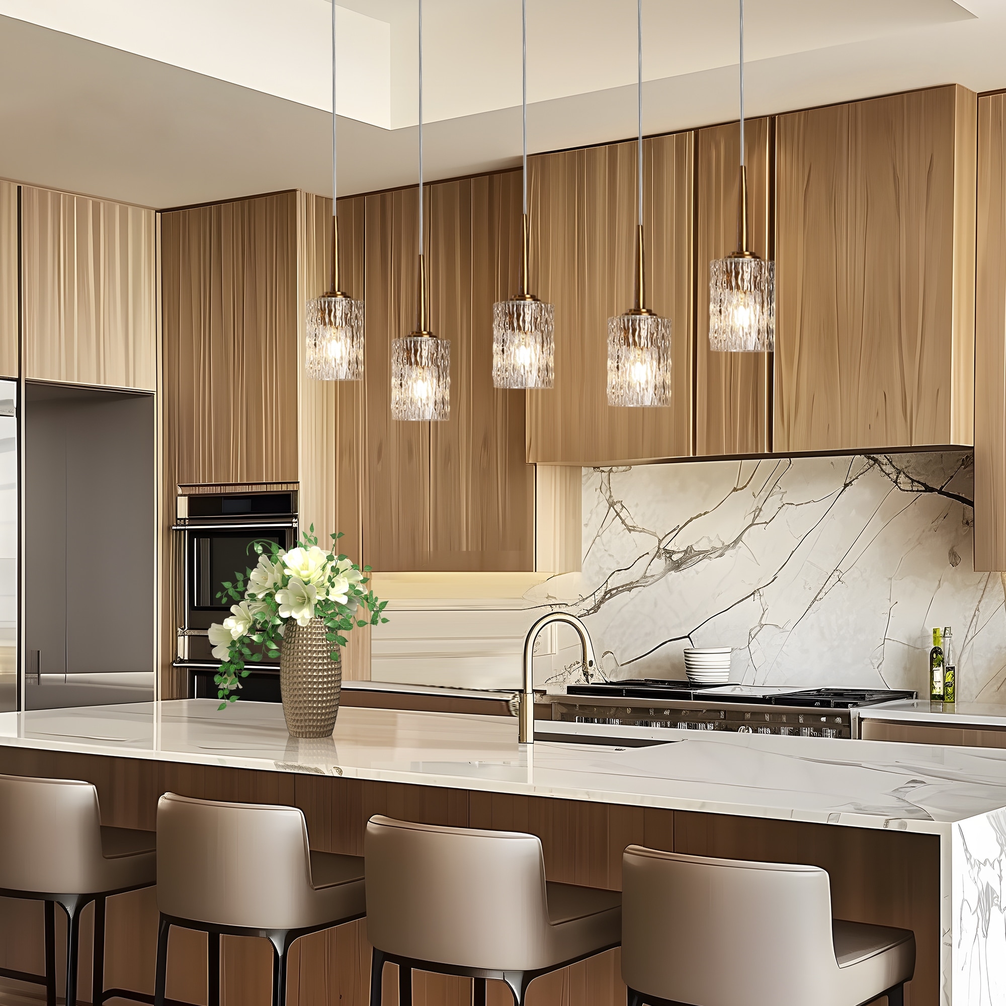 ヨーヨー　flawless Laxow Modern 5-Light Gold Linear Chandelier Textured Glass