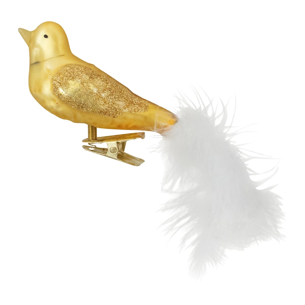 5.5" Gold Bird with Feather Tail Glass Clip On Christmas Ornament - 1.5"