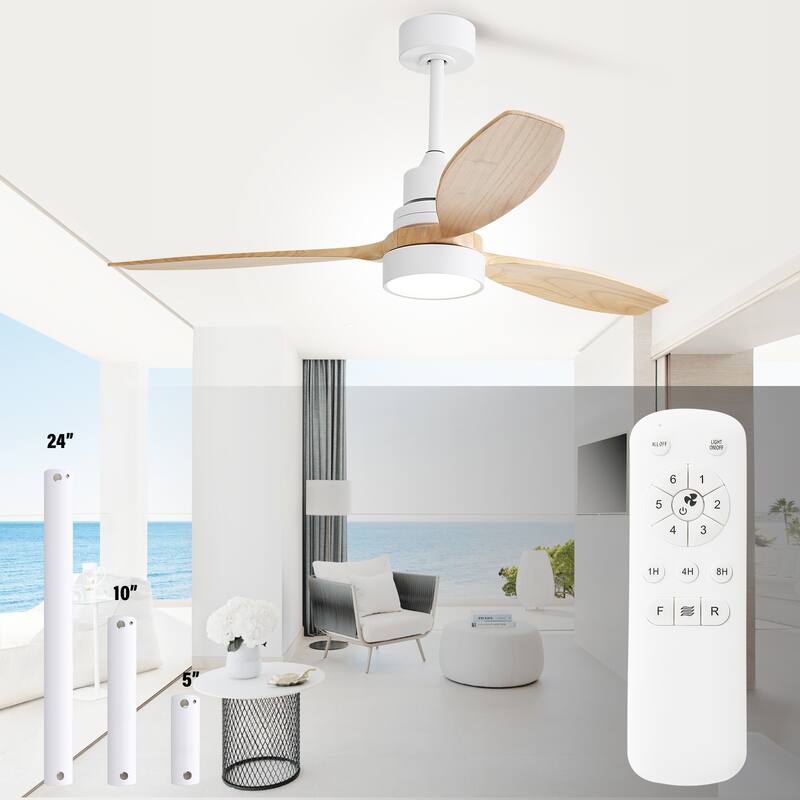 48" and 52" Integrated LED Ceiling Fan with Light and Remote, Reversible DC Motor - 52 Inch #52k076 - White and Burlywood Blades