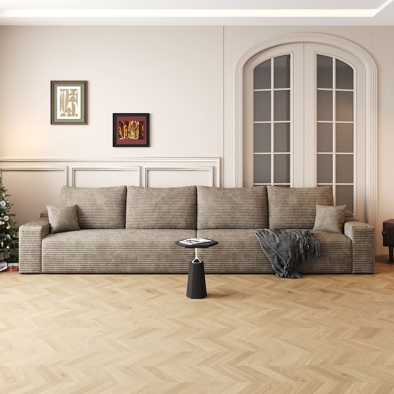 Modular Deep Seat Sectional Sofa Corduroy Upholstered Cloud Couch - Camel