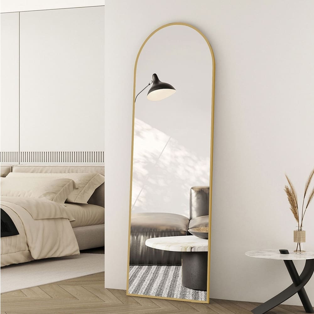 Arched Full Length Mirror with Stand, Floor Standing Mirrors for Bedroom Body Hanging Leaning Wall Living Room Cloakroom ﻿