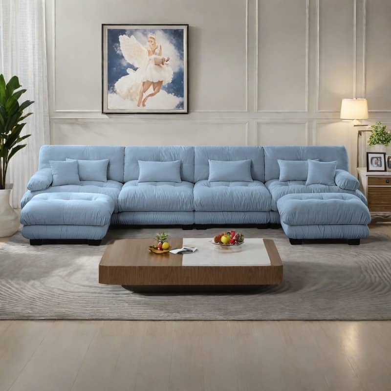 173.2" Chenille Modular 4-Seater U-Shaped Cloud Sectional Sofa with 2 Ottomans