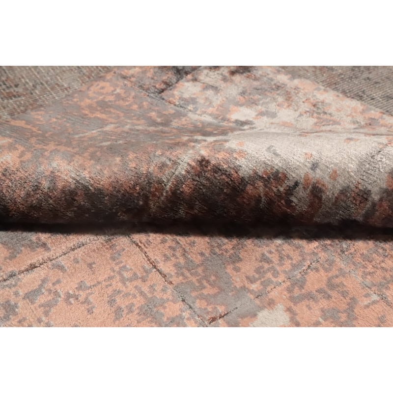 Hand Knotted Oriental Viscose Silk Carpet Modern Abstract Oranges & Rust Abstract Area Rug - 7' 4'' X 5' 3''