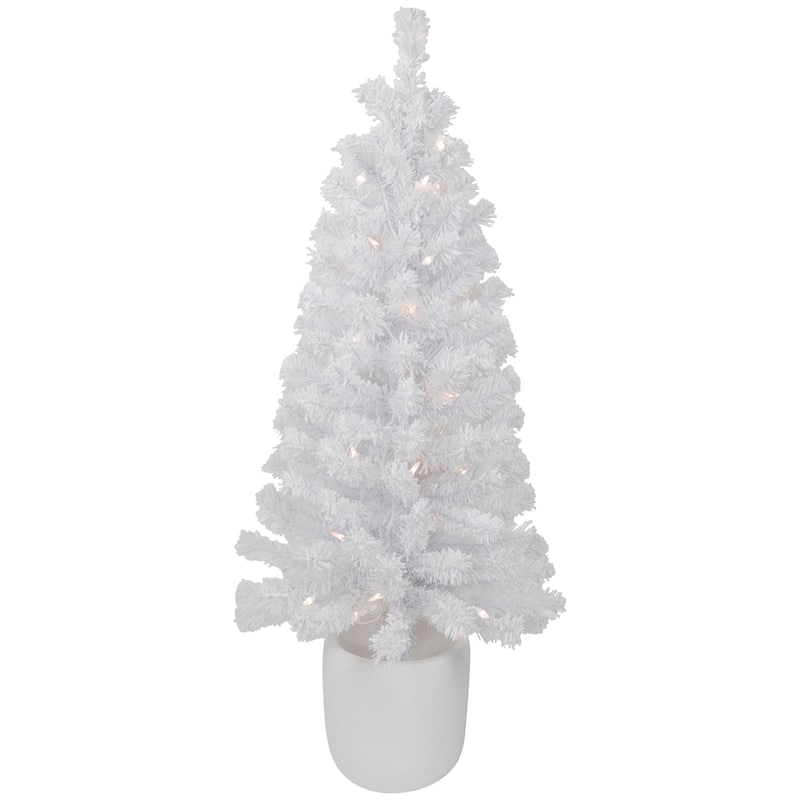 3.5' Potted Winter Pine White Tinsel Artificial Tree Clear Lights - 3.5 Foot