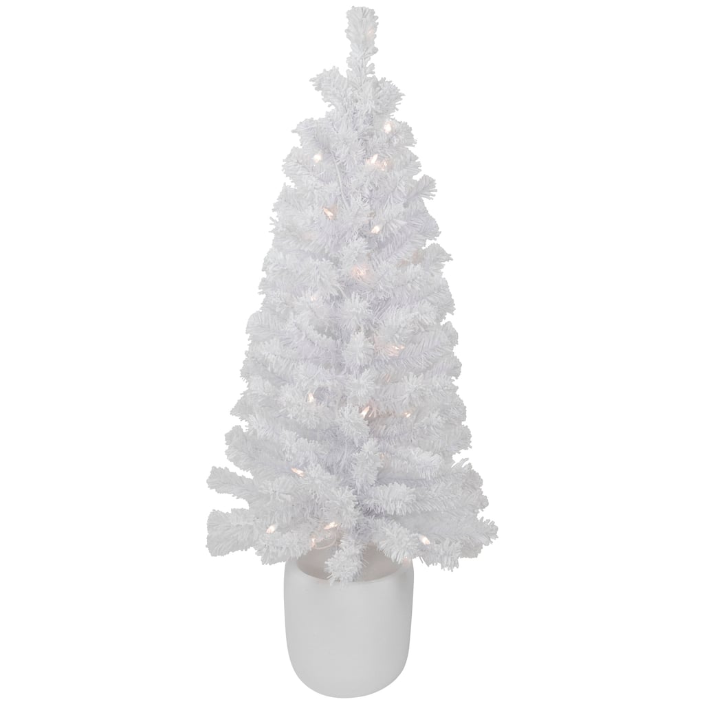 3.5' Potted Winter Pine White Tinsel Artificial Tree Clear Lights - 3.5 Foot