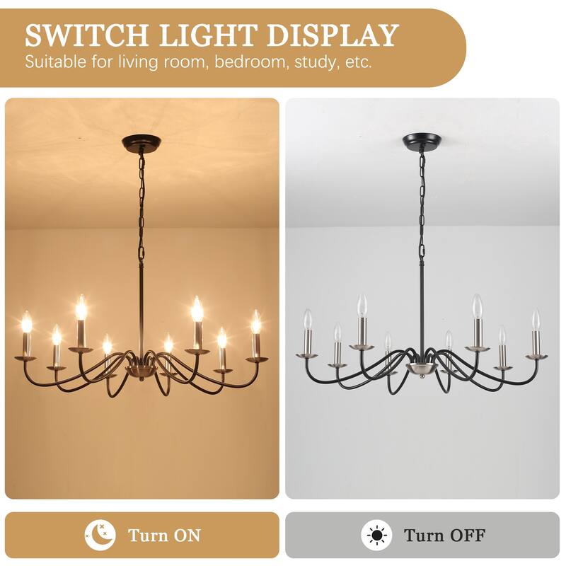 8-Light Farmhouse Candle Chandelier for Bedroom, Kitchen, Living Room and Foyer