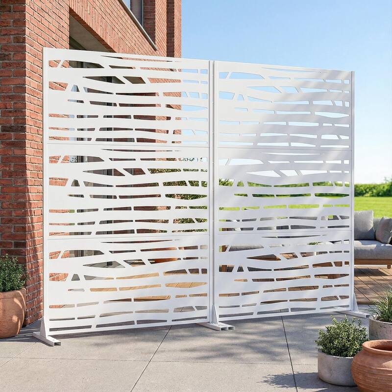 Metal Privacy Screen Fence Panel with Stylish Pattern Set of 2 - White - 72"x47"