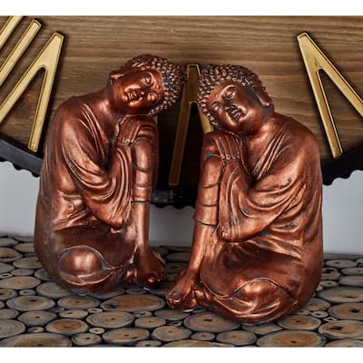 Bronze Polystone Bohemian Sculpture Buddha (Set of 2)