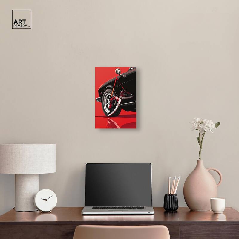 Red Bold Sneaker and Car Canvas by Art Remedy, Gallery Wrapped