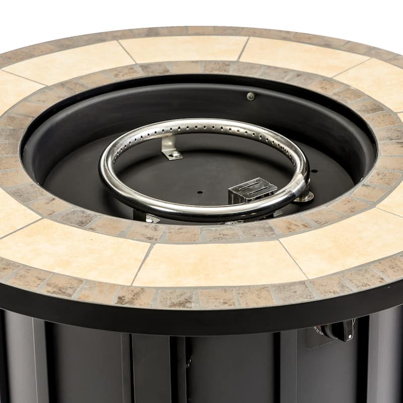 GDFStudio - Modern Outdoor 30" Propane Gas Fire Pit Table with Wood Grain Top & Removable Anti-Rust Lid, Cover Included