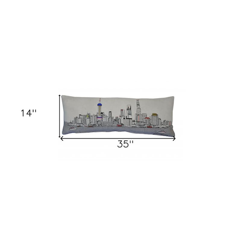HomeRoots 35" White Shanghai Daylight Skyline Lumbar Decorative Pillow
