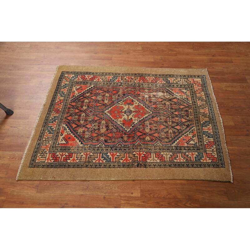 Pre-1900 Antique Vegetable Dye Serab Foyer Rug Handmade Wool Carpet - 3'3"x 3'11"