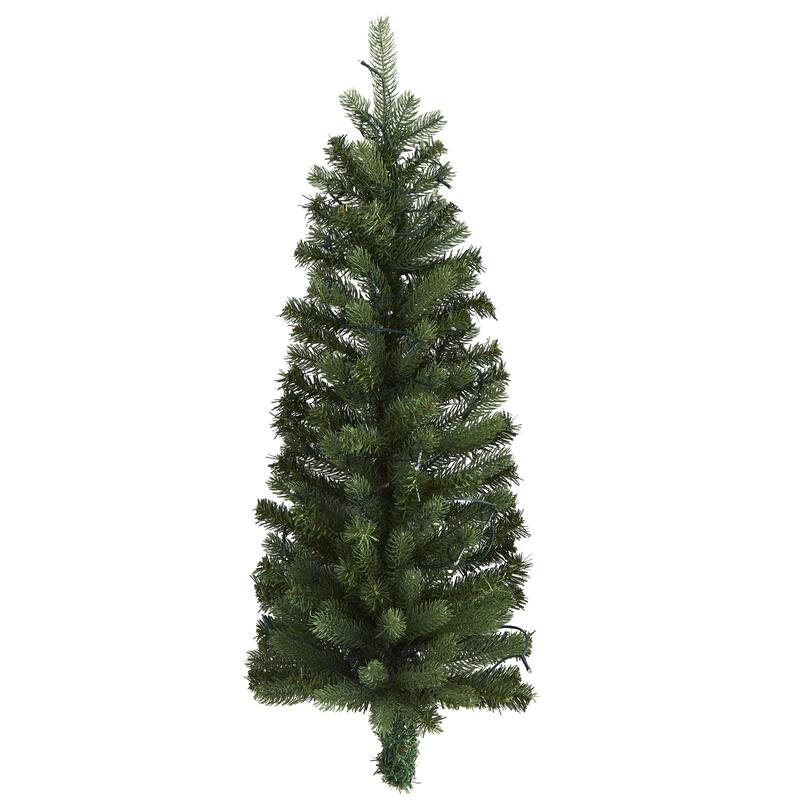 3ft. Flat Back Wall Hanging Artificial Christmas Tree with 35 Clear LED Lights - Petite Seasonal Holiday X-Mas Decoration