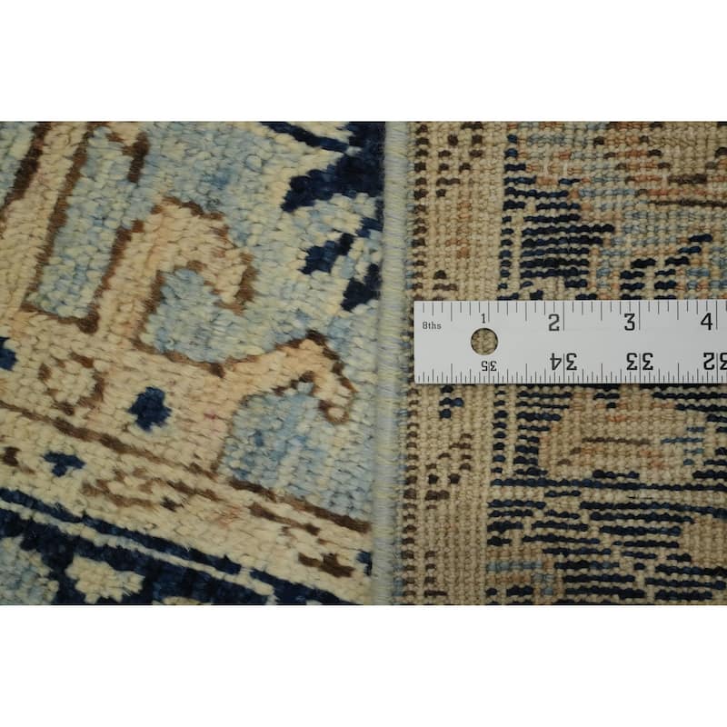 Hand Knotted Oriental Wool Carpet Transitional All-Over Navy Blue & Blues Oushak Area Rug - 7' 0'' X 3' 11''