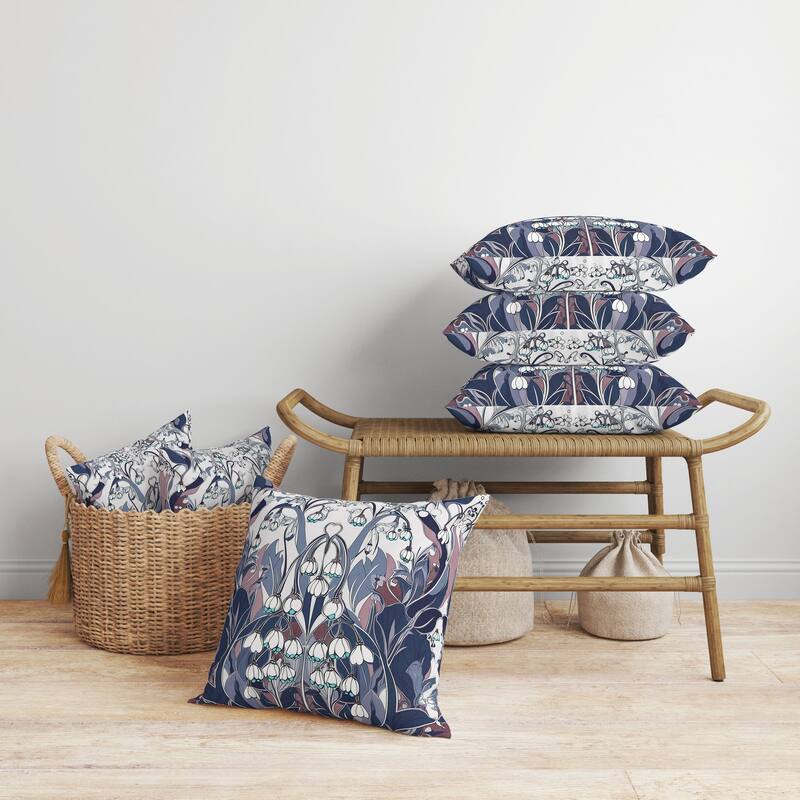 Lily of the Valley Faux Suede Reversible Throw Pillow White and Blue