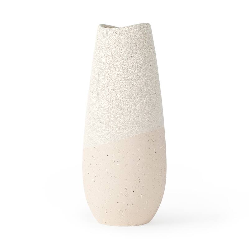 Salar Cream Gourd Style Crackled Ceramic Vase (14") - 5.9L x 5.9W x 14.0H