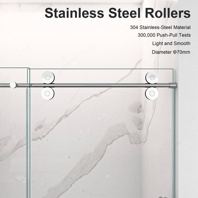 44"-48"W*76" H Frameless Single Sliding Shower Door - 5/16" (8mm) Clear Tempered Glass, Bypass Design