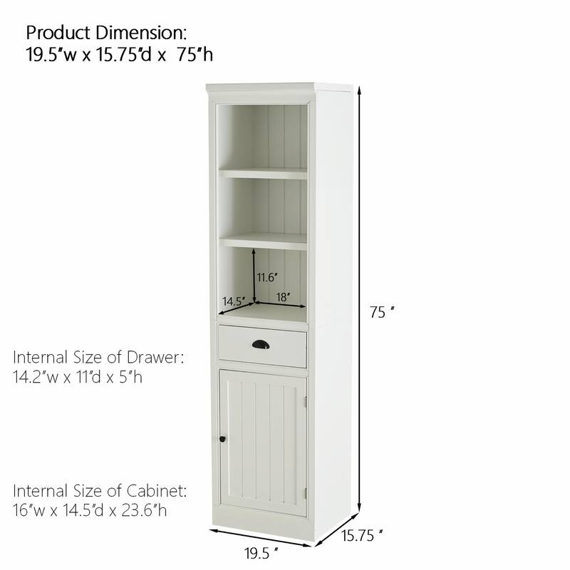 75" Tall Retro Display Shelf with Cabinet - White, Space-Saving
