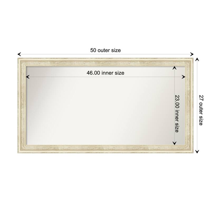 Country White Wash Framed Non-Beveled Custom Wall Mirror, Bathroom Vanity Mirror - Outer Size: 50.5 x 27.5